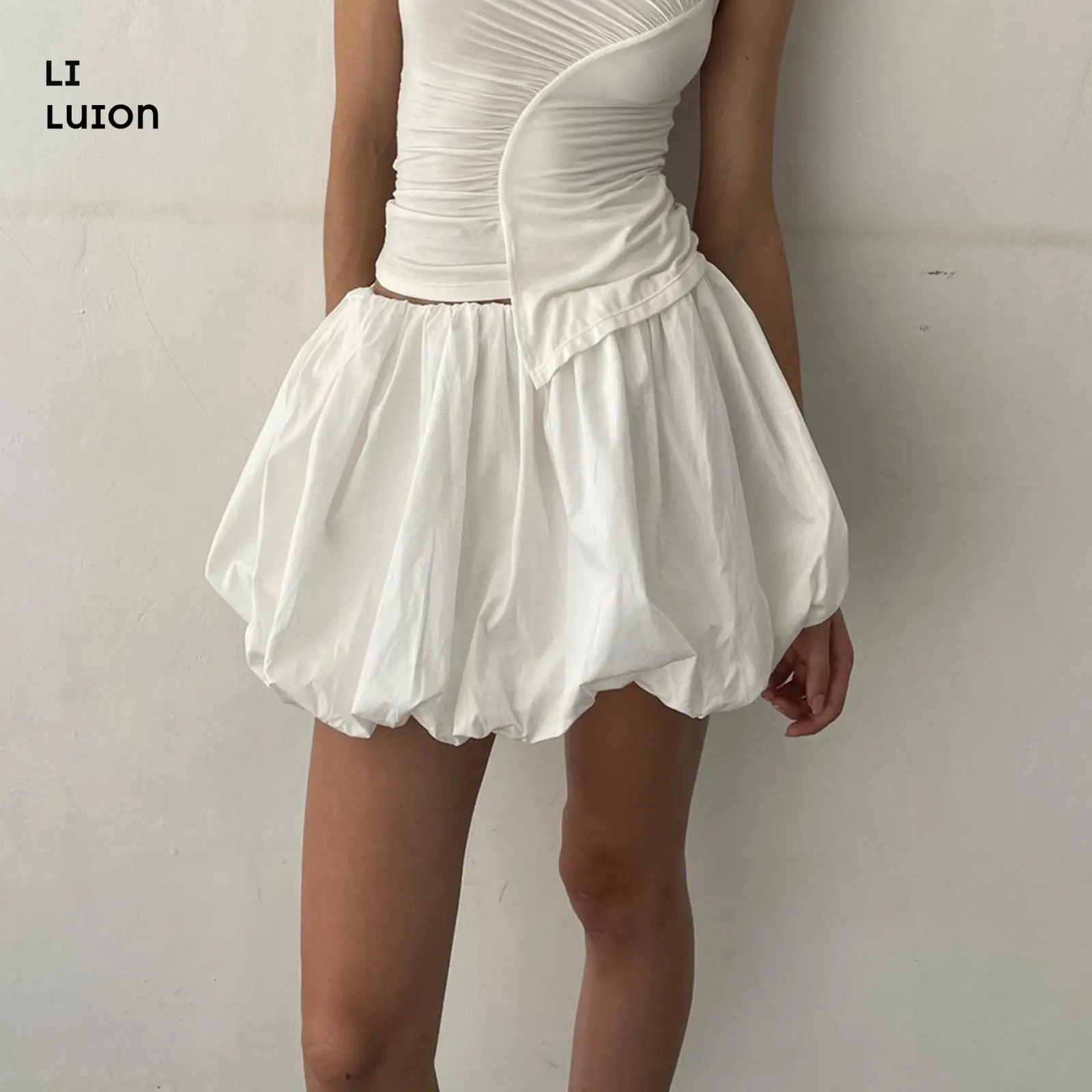Women Y2k Bubble Skirt High Elastic Waist Ruffle Flared Mini Skirts Layered Pleated Balloon Puffy Short Skirts