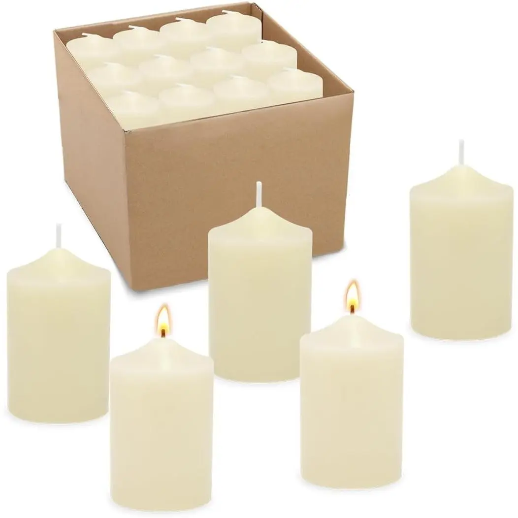 24-Pack Ivory Unscented Votive Wax Candles, 1.5in x 2.0in Short Length, 12hr Long Burn Time for Wedding, Home Dinner Table Decoration