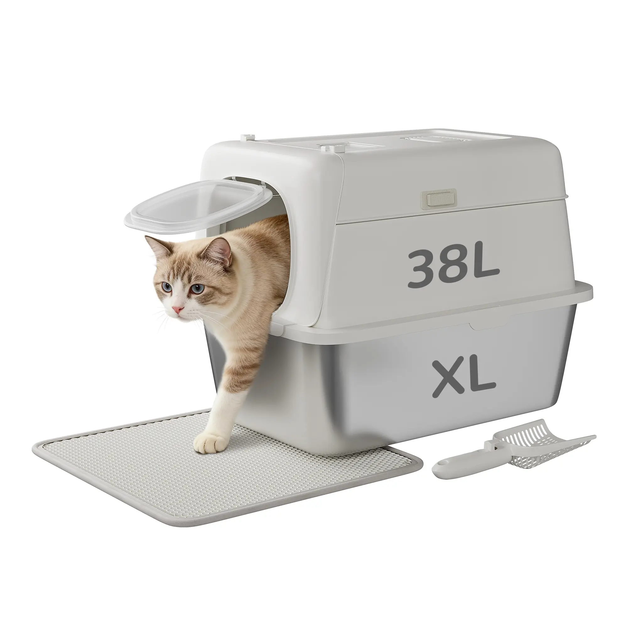 Superior Stainless Steel Cat Litter Box with Lid – Enclosed 3-in-1 Convertible Design – Odor Control, Anti-Tracking, Includes Litter Mat & Scoop – 50L Capacity – For Large & Multi-Cat Households