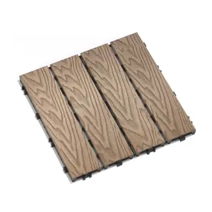 Patio Floor Tiles Pack of 11  WPC Wood-Plastic Composite Patio Deck Tiles DIY Interlocking Decking Tiles, Quick Deck Floor Tile, Court Tile, Water Resistant Indoor Outdoor -11.8" 3D TEAK   WL