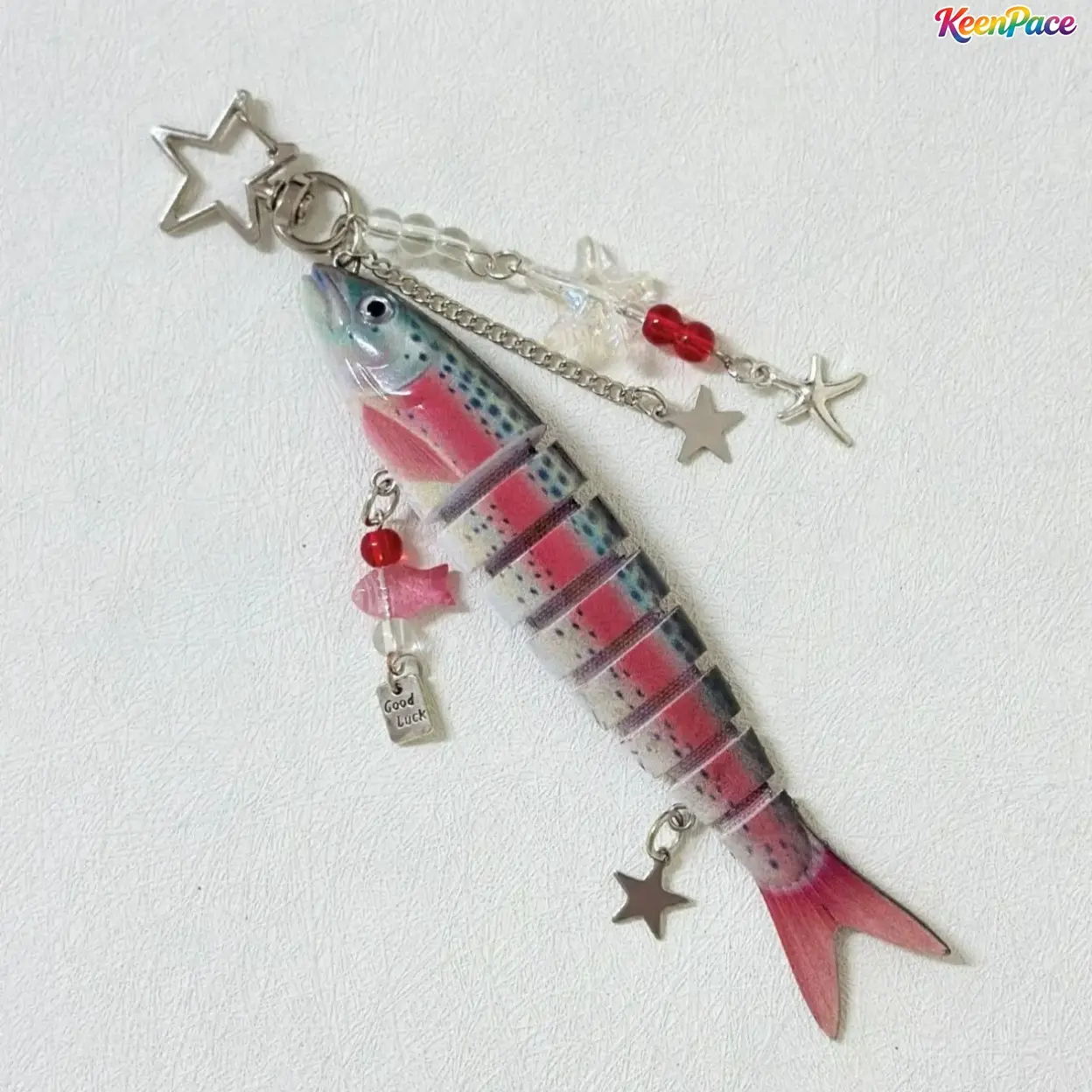 Novelty Star & Fish Keychain, Jointed Realistic Fish Lure Keyring with Beaded Charm, Kawaii Good Luck Fish Pendant, Cute Trinket Decor for Bags, Backpacks & Daily Key Accessories,back to school,back to school haul