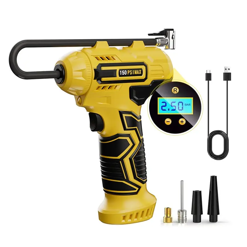Portable Air Compressor Tire Inflator, Cordless Handheld Tire Pump with Digital Tire Pressure Gauge & LED Light, Rechargeable Battery Emergency Air Pump with Flashlight, for Cars, Motorcycles, Bicycles and Sports Balls