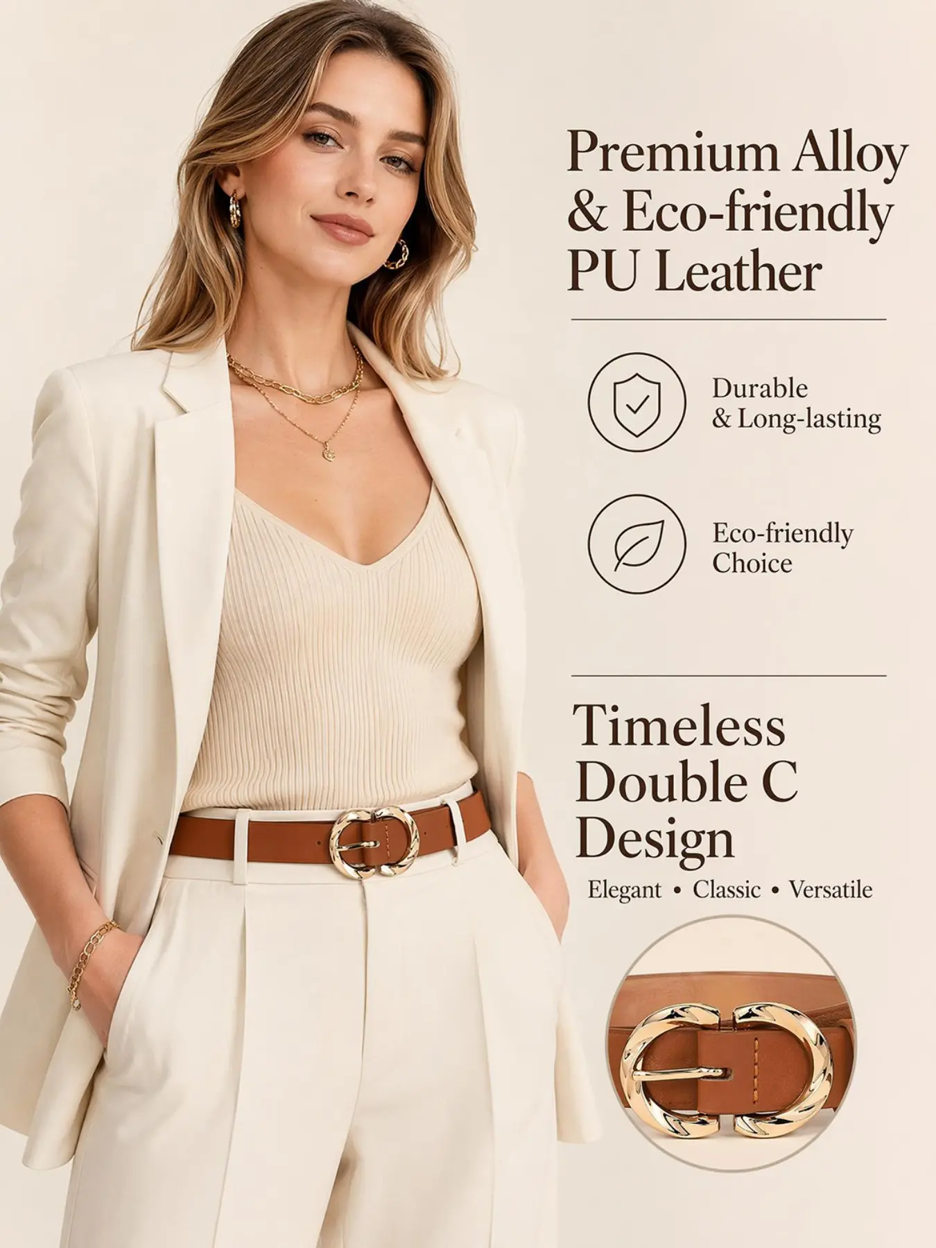 "One Belt, Endless Looks! This Double-D Ring PU Leather Belt Is The Minimalist Piece Your Wardrobe Is Crying For! Perfect For Jeans, Dresses & Blazers – 3 Classic Colors Available!"