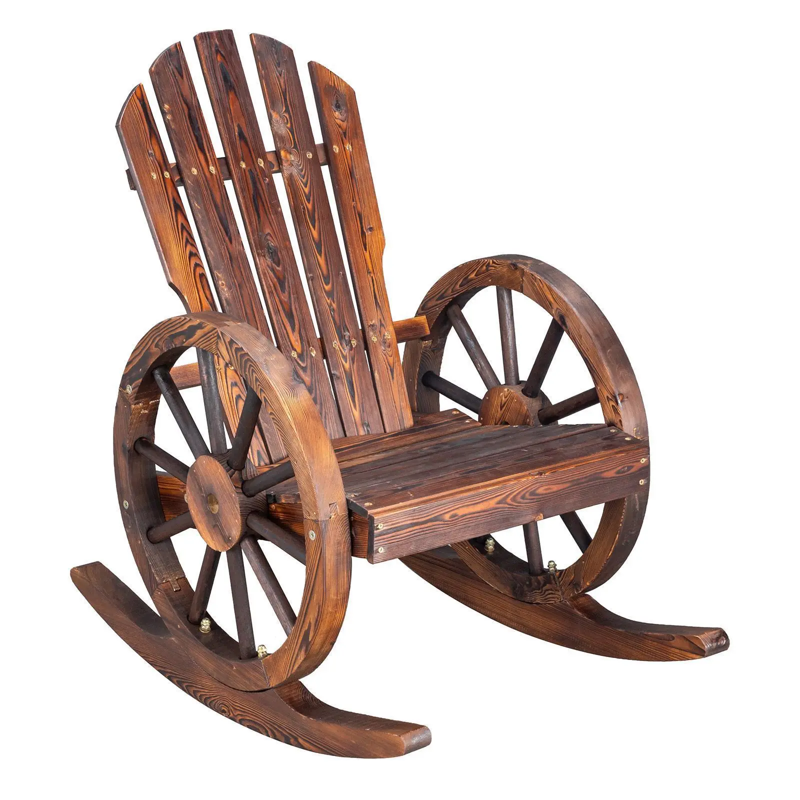Outvita Garden Outdoor Fir Rocking Chair with Wooden Wheel Carbonized Color for Garden Balcony Backyard Summervibes