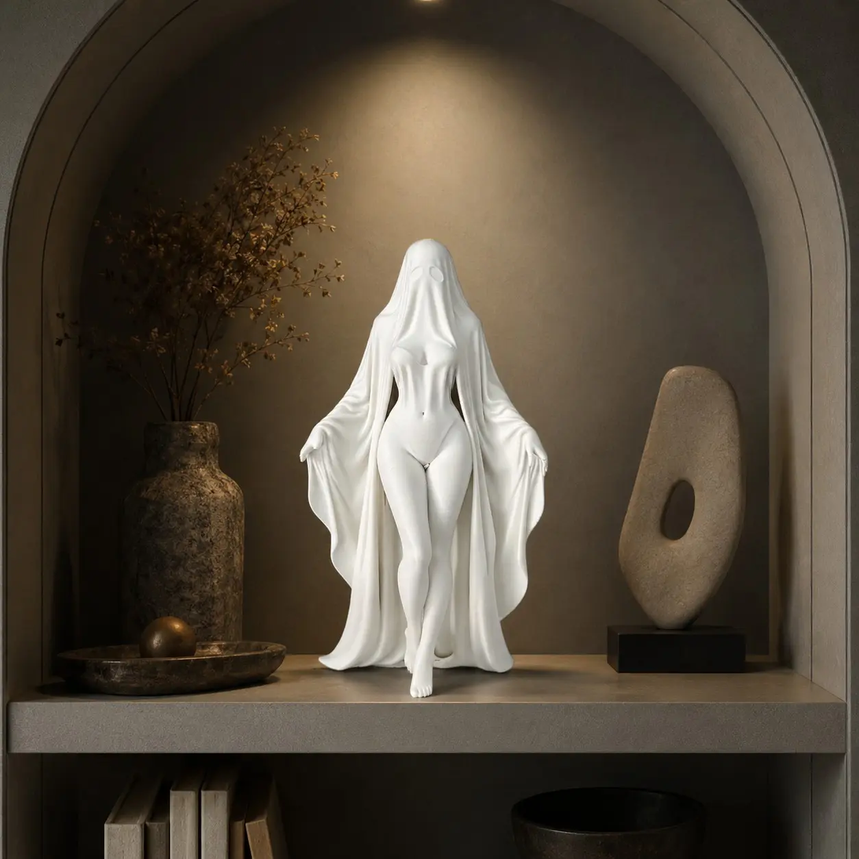 Ghost Girl Sculpture, Decorative Home Ornament, Home Decor Sculptures – Ethereal Floating Spirit Woman in Gothic Style, Dark Fantasy Horror Figurine, Haunted Girl Decor for Room Ambience, Halloween and Collectors Art Display Piece