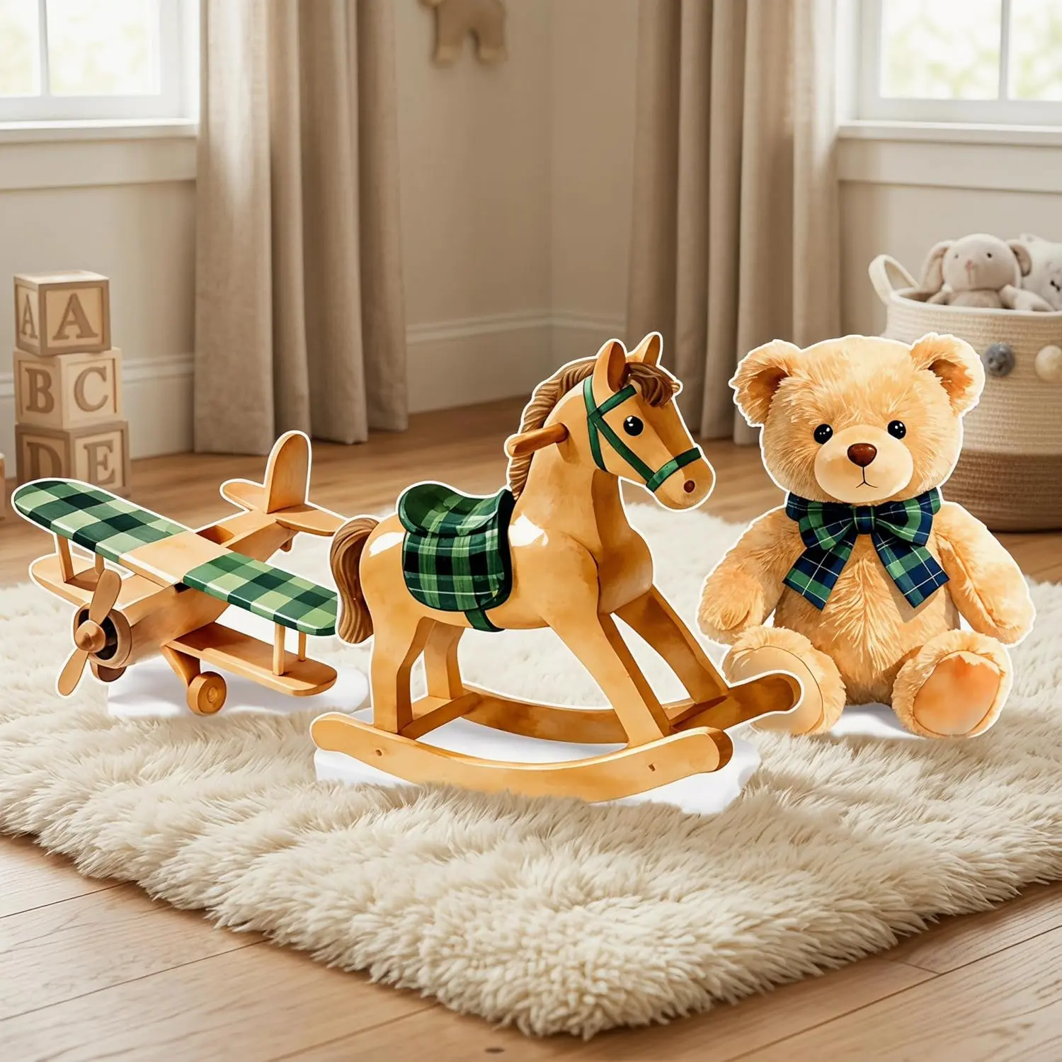 3 Pcs Teddy Bear Baby Shower Decorations, 20x16 Inch Blue Green Tartan Bear Cardboard Cutout Vintage Photo Booth Prop for We Can Bearly Wait Birthday Baby Shower Gender Reveal Party Backdrop Decor