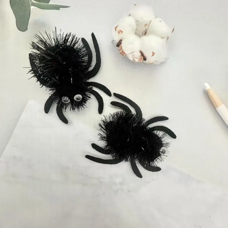 2 Pack Mini Fluffy Black Spider Plush Doll Sparkly Fuzzy Body Wiggle Googly Eyes Bendable Felt Legs Small Spider Stuffed Toy Halloween Party Decor Trick Or Treat Bag Filler Kids Spooky Gift Cross-Border Wholesale
