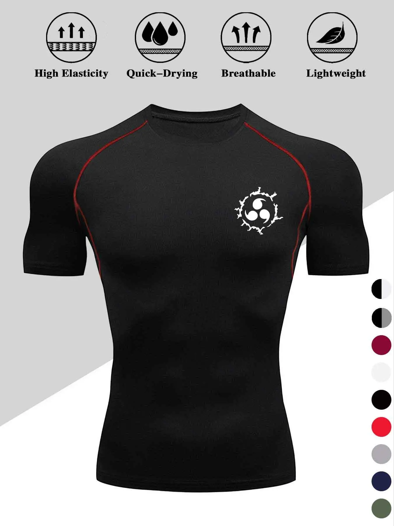 Men's Logo Print Tight Fitness Top, Quick-Dry Breathable Sport T-Shirt, High Elastic Sweat-Wicking Short Sleeve Training Shirt, Activewear Clothing