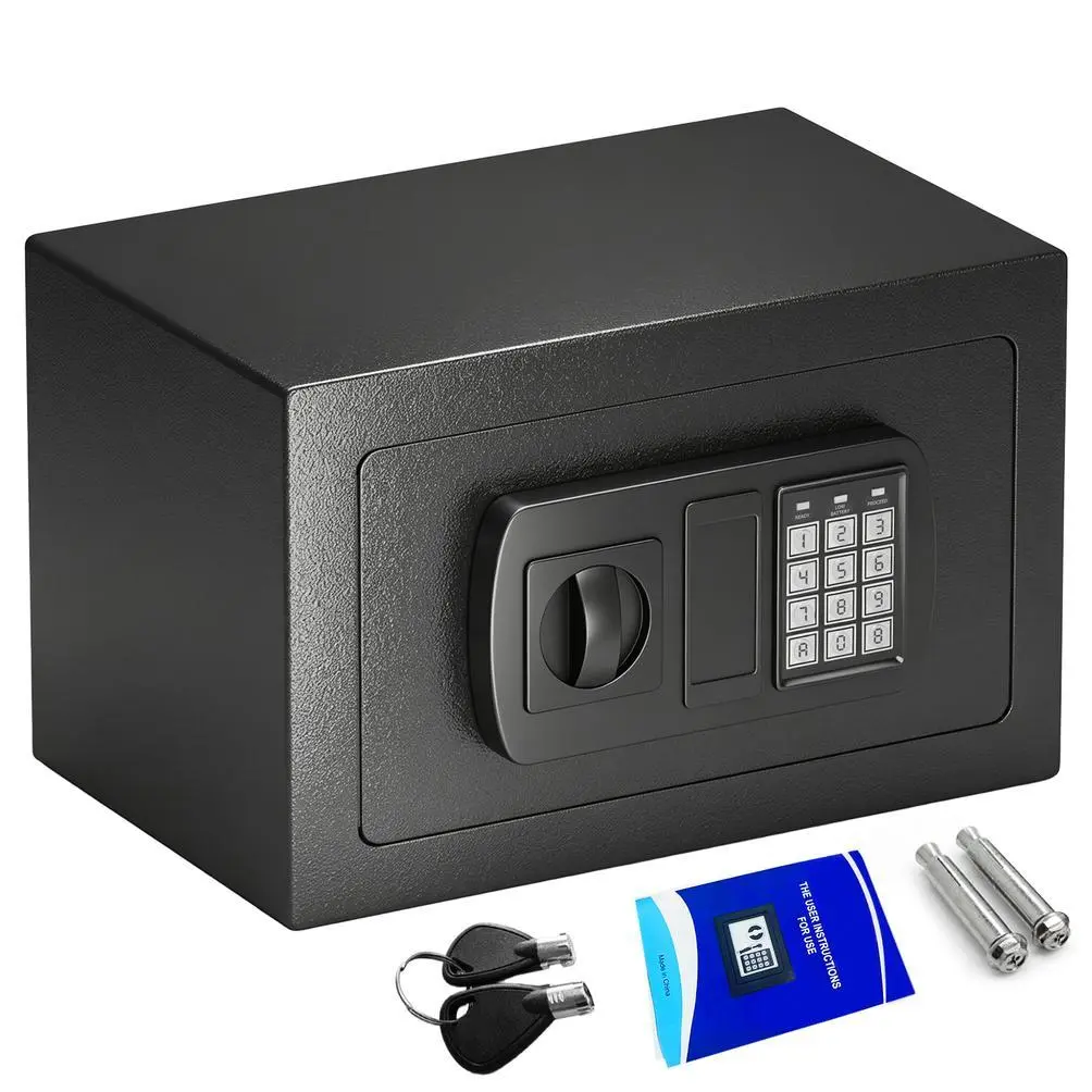 Compact Security Safe Box 0.23/0.44 Cu Ft Mini Money Storage Safe with Digital Keypad Keys Code Lock Black for Home Business Hotel