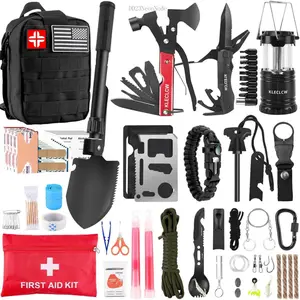 Survival Kit and First Aid kit, 160 Pcs Emergency Supplies Camping Accessories with Upgraded Molle Bag, Gifts for Men and Women Outdoor Adventure Camping Hiking Hunting DD23NeonNode