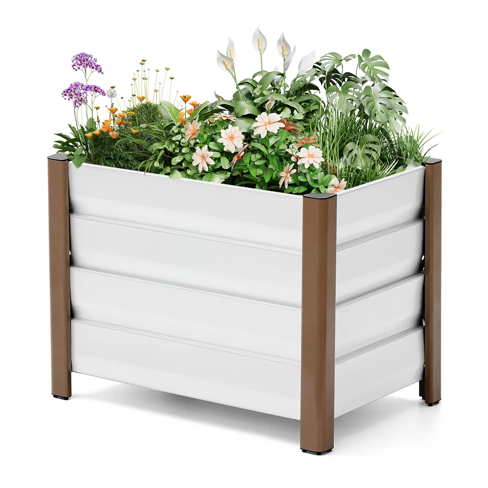 Durable Single-Layer Deep Aluminum Planter Box, Elevated Raised Garden Bed with Efficient Drainage Holes, Smooth Safe Edges, Modern Outdoor Plant Bed for Growing Vegetables, Herbs & Flowers