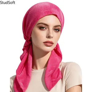 Instant Pleated Hijab for Women, Pre-Tied Crinkle Turban Scarf, Soft Breathable Ready to Wear Islamic Headwear for Ramadan
