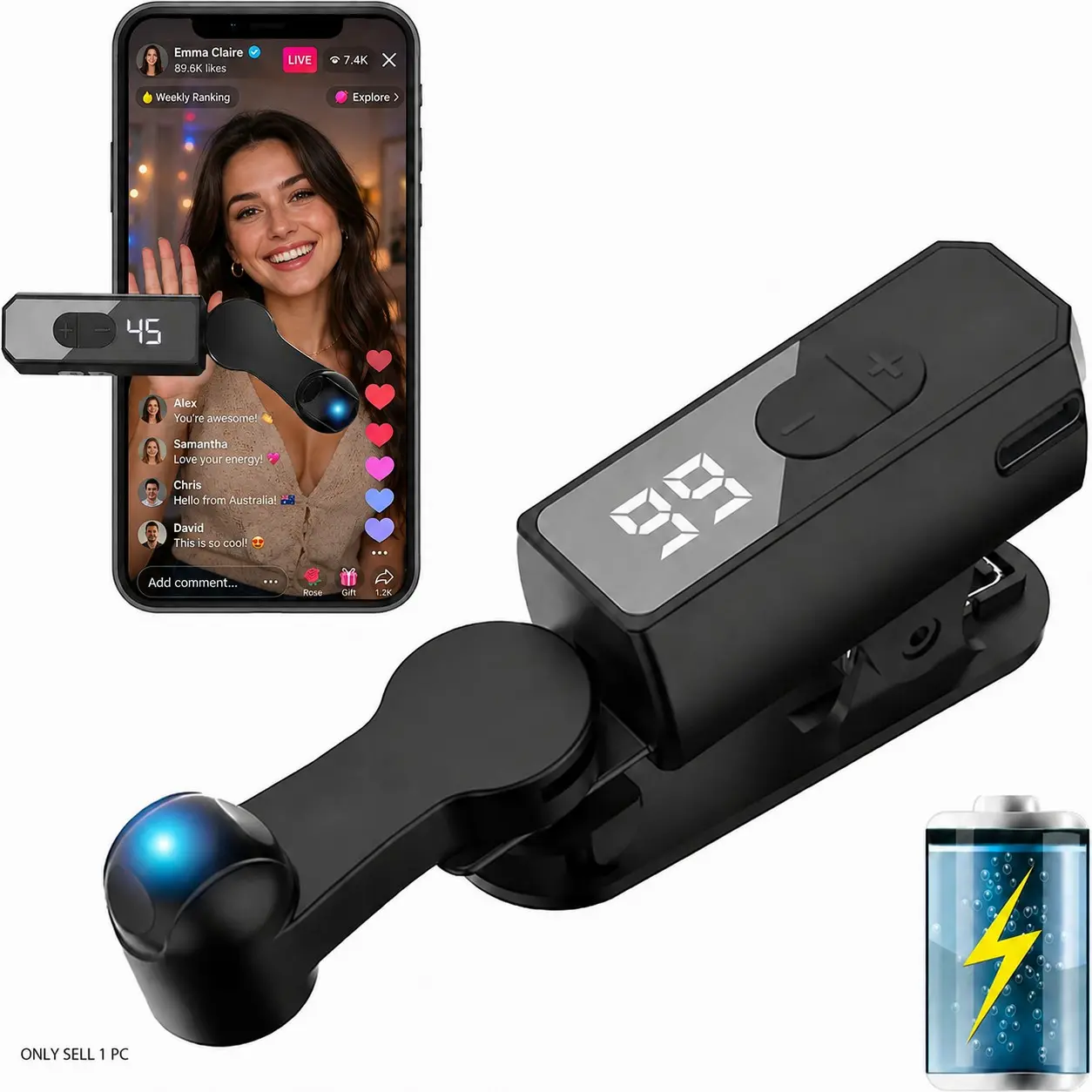 TikTok Live Auto Clicker, Wireless Rechargeable Phone Tapper for iPhone Android, Hands-Free Screen Auto Clicker for Likes, Mobile Games & Reward Tasks