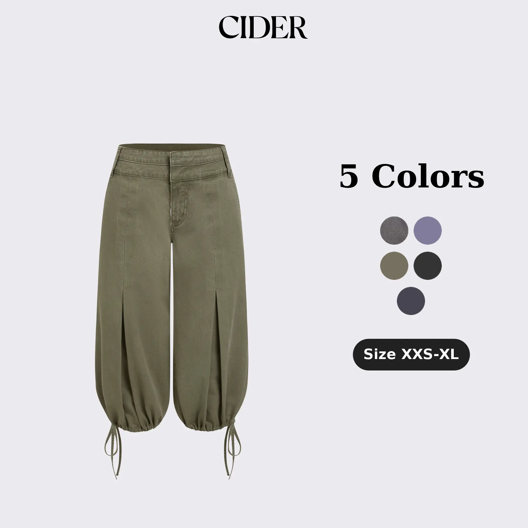 Cider Washed Denim Low Rise Drawstring Hem Pleated Oversized Jogger Bermuda Jorts SohoChic