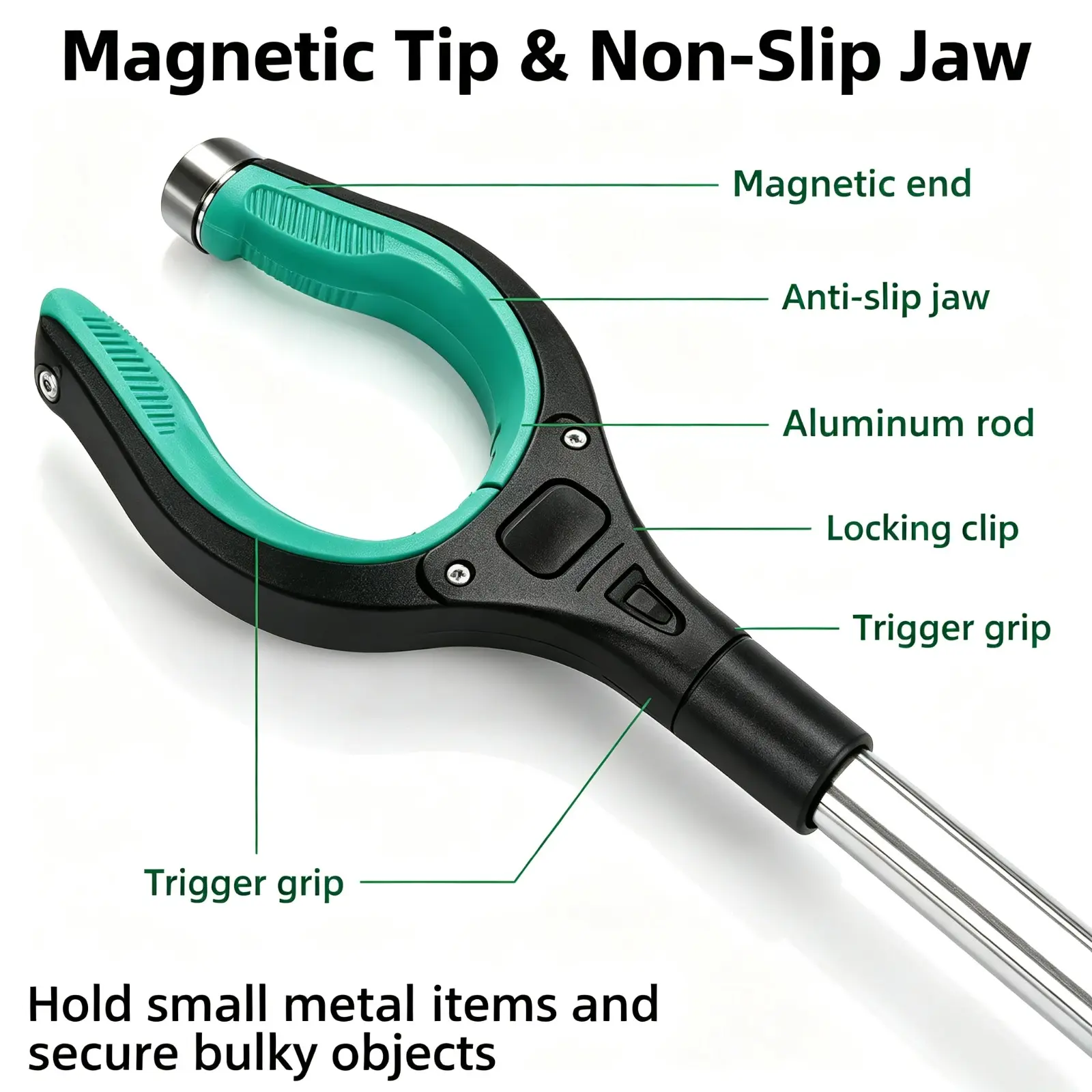 Foldable Reacher Grabber Tool with Rotating Jaw & Strong Magnet, Easy Pickup Tool for Seniors, Women & Mobility-Impaired Users, Multi-Purpose Household Grabber for Keys, Books & Trash, Portable Indoor Outdoor Daily Gadget