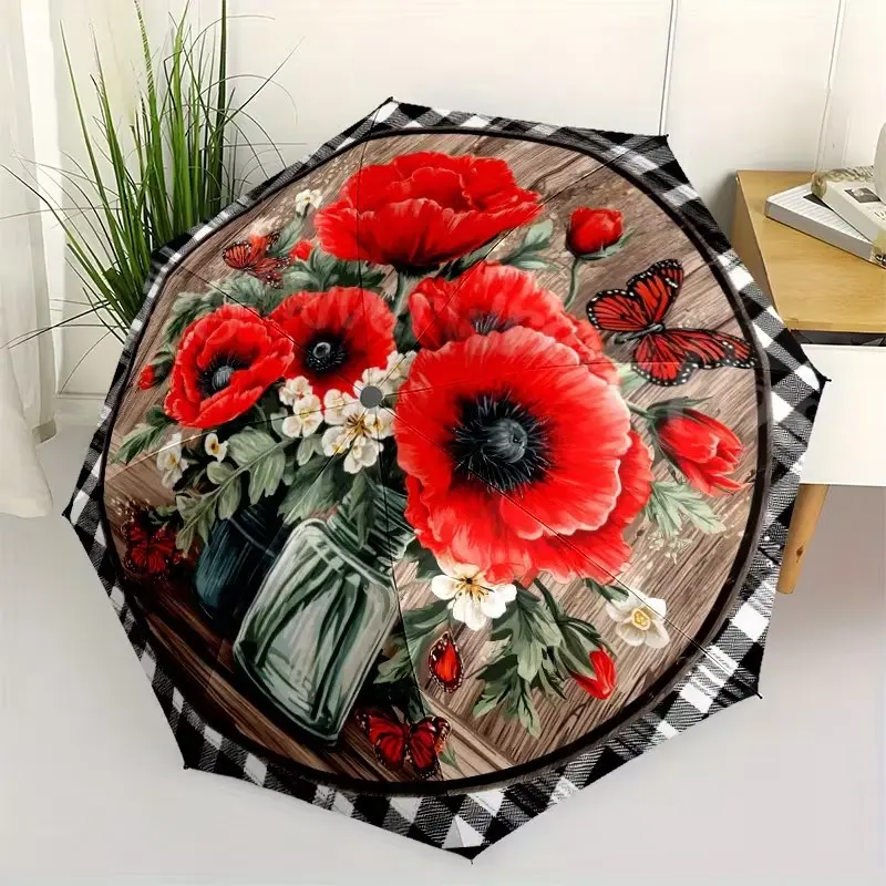 Artistic Butterfly Umbrella, Portable Folding Umbrella, Durable Iron Frame, Suitable for All Seasons, Floral Design, Home Travel Outdoor Use