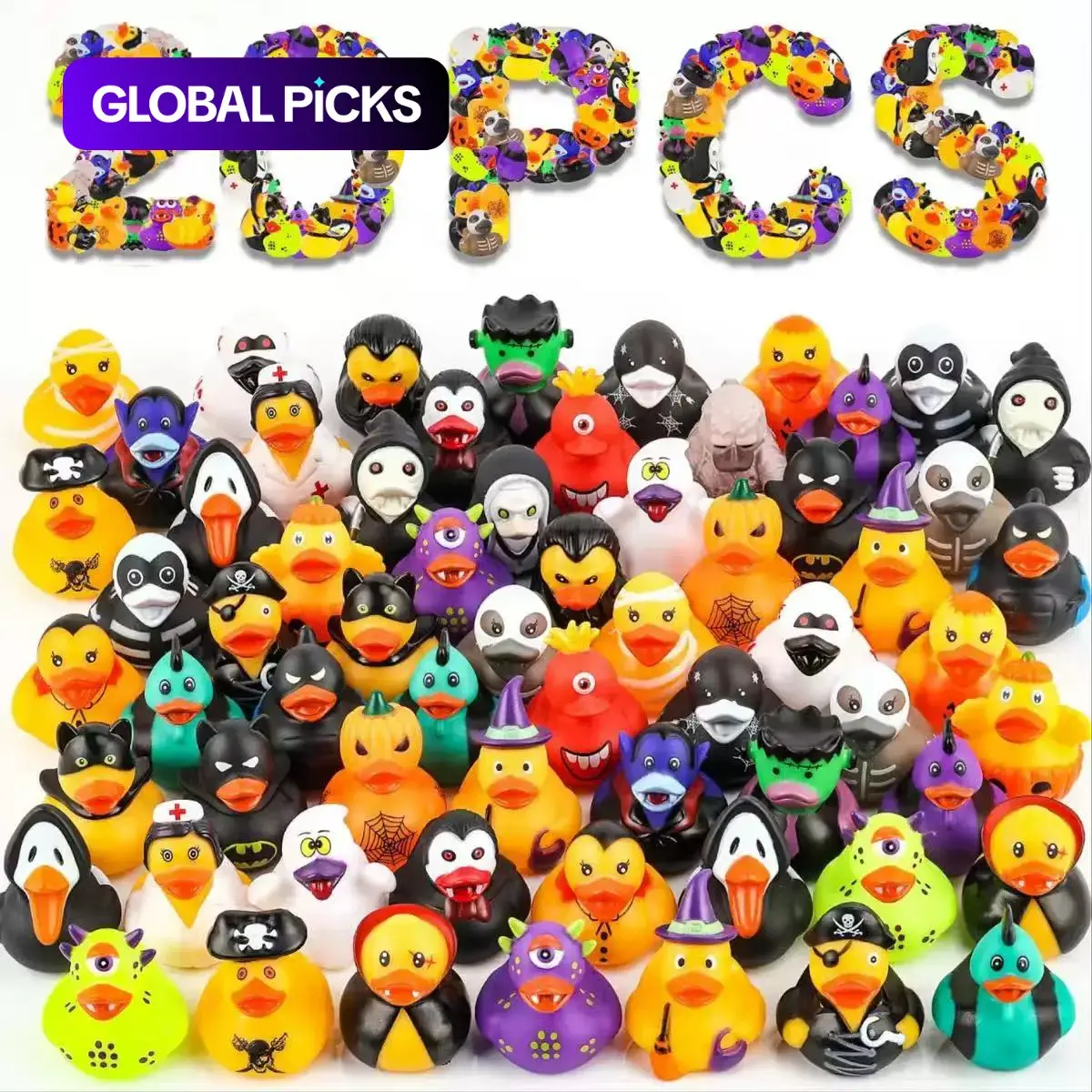 20pcs Halloween Duck Decorations, Random Style Car Ornament, Bath Toy, Rubber Duck Figurines, Perfect Gift for Kids and Friends