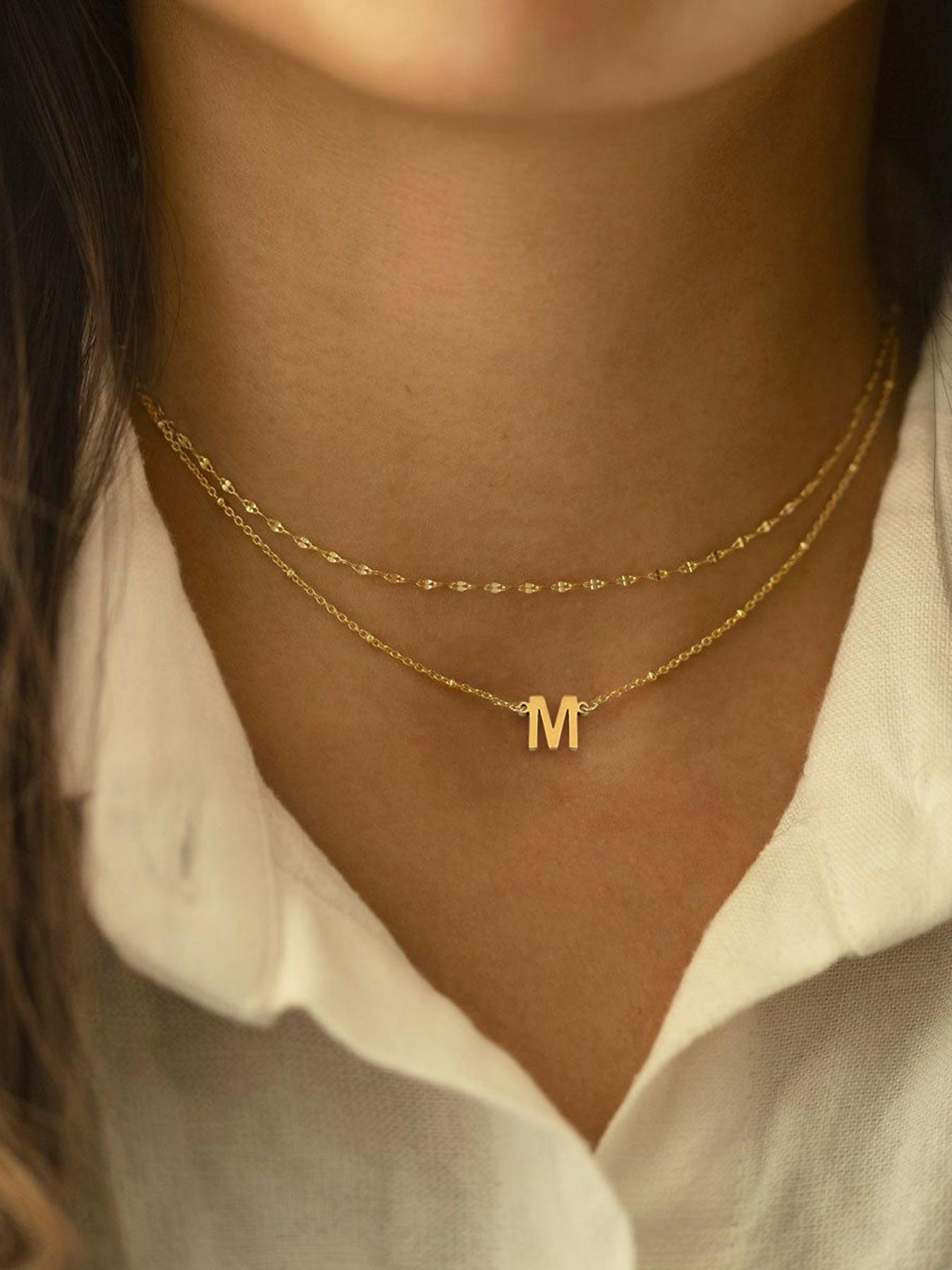 Simple Letter Detail Pendant Necklace & Chain Necklace Set, Necklace Initial, Fashion Jewelry for Party, Daily Decor, Trendy All-match & Exquisite Jewelry for Birthday Gift, Minimalist Necklace