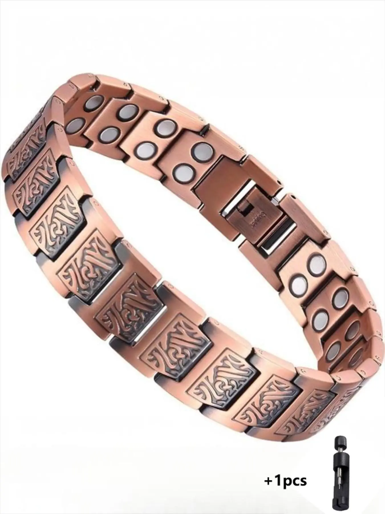 Men's High-End Copper Magnetic Bracelet, Dual Row Strong Magnet Design, Adjustable Length, Includes Modification Tools, Fashionable Jewelry