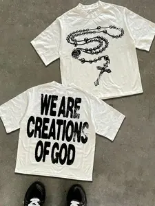 Men & Women We Are Creations Of God Rosary Cross Graphic T-Shirt - Christian Faith Streetwear Oversized Tee for Teen Boys, Guys, Young Adults | Church, Daily Wear