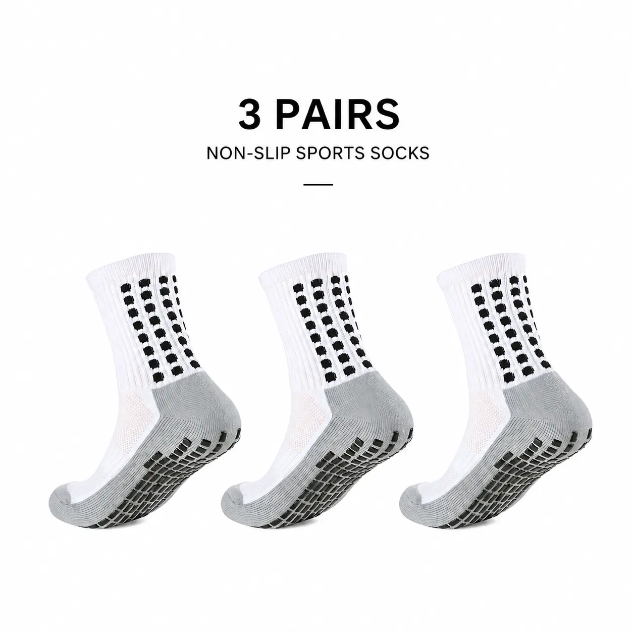 Men's Mid-Calf Anti-Slip Grip Socks - Soccer Style Training Athletic Socks with Arch Support, Elastic Cuff for All Season Football Matches, Soccer Style Sports Socks