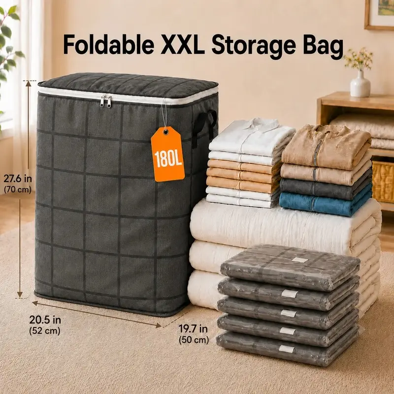 Extra Large Heavy Duty Moving Bags with Backpack Straps & Reinforced Handles, Dustproof Storage Bags for Clothes, Bedding & Travel, Zipper Closure Organizer for College Dorm, Closet and Home Organization, Foldable Clothes Bag
