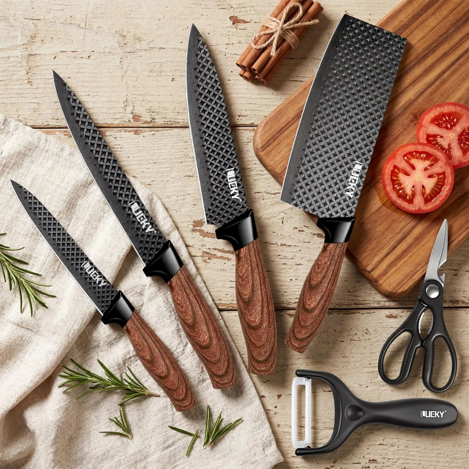 Professional Knives Kitchen Set - 6/7-Piece Sharp Stainless Steel Non-Stick Wood-Handled Knives, Gift Box Included, Father’s Gift Option