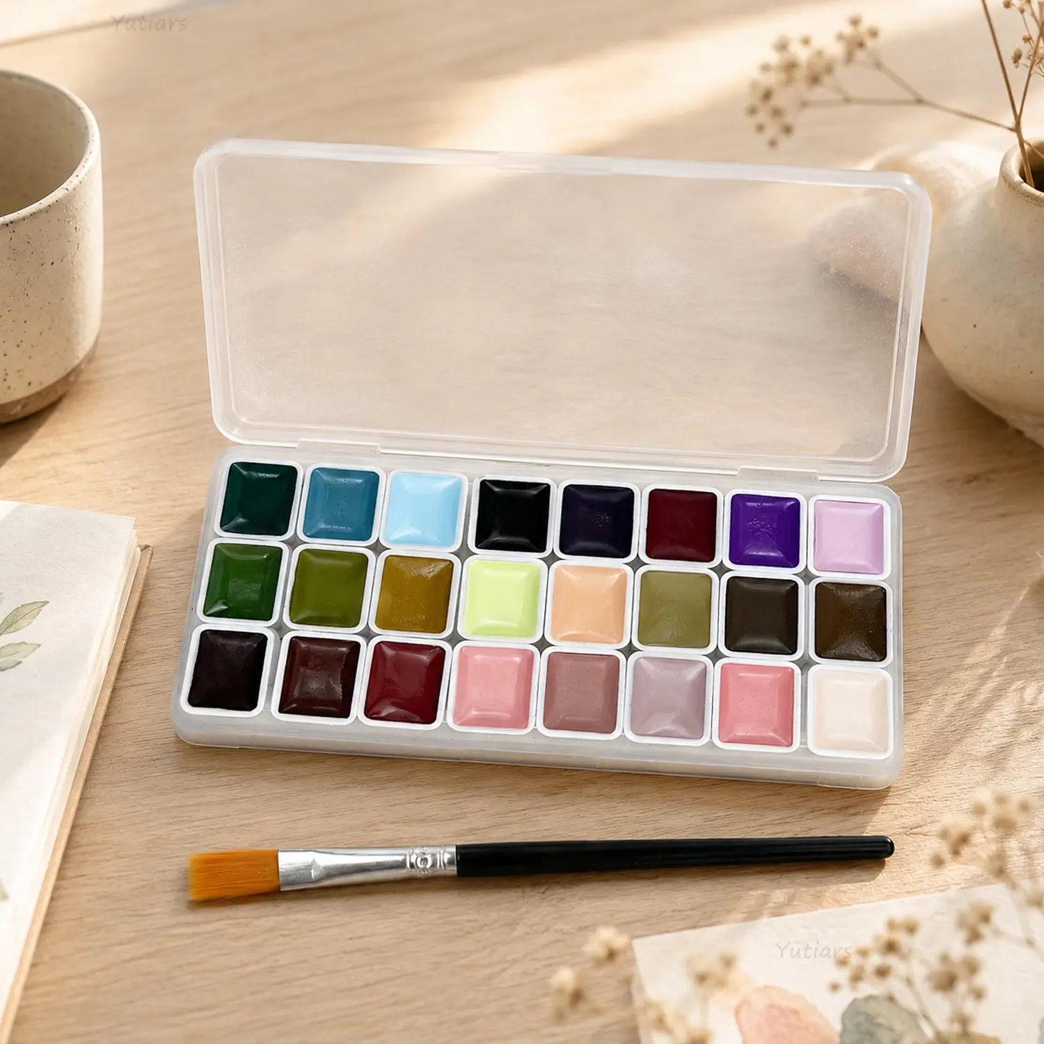 24 Colors Solid Watercolor Paints Set, Portable Mini Watercolor Palette with Natural Texture, Blendable Colors for Painting, Journaling, Handmade Cards & Creative Art Projects