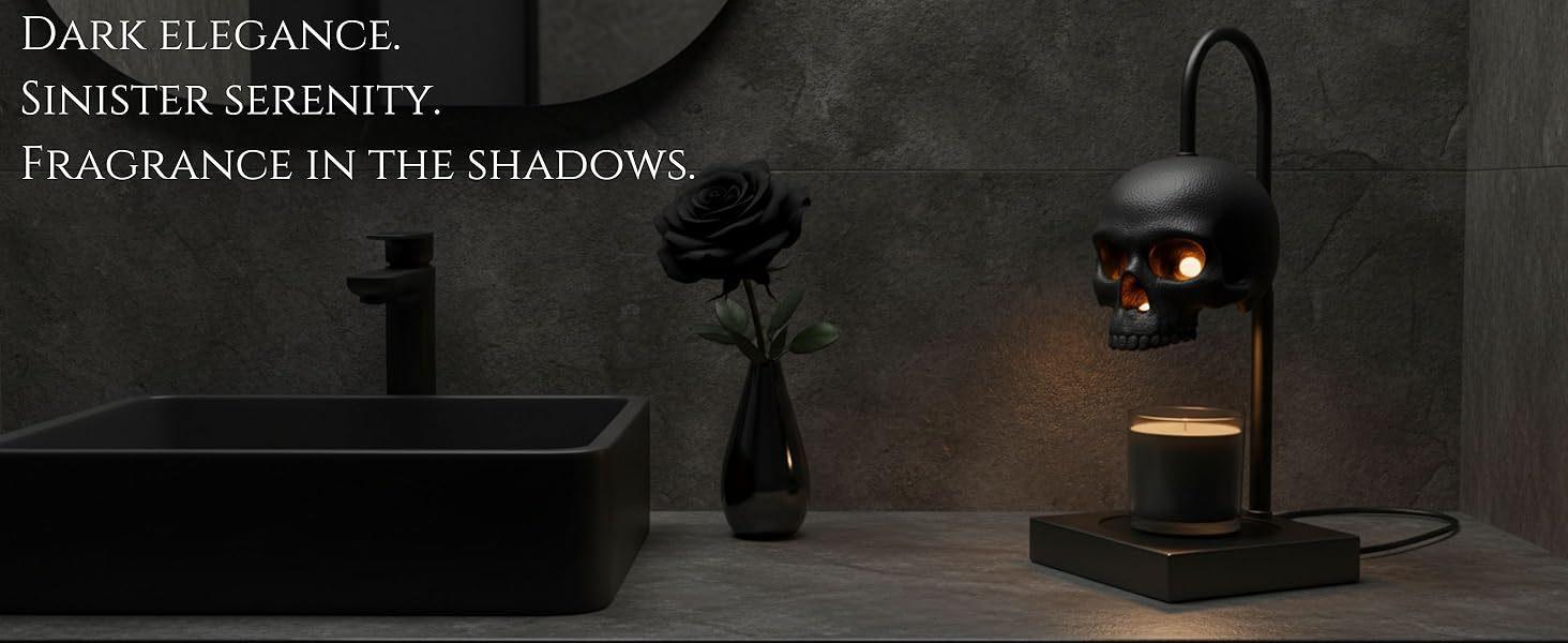 Skull Candle Warmer Lamp with Timer & Dimmer – Adjustable Height Gothic Candle Lamp (Candles Not Included)