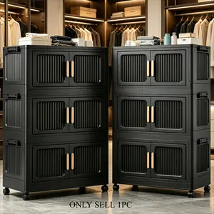 Stackable wardrobe storage cabinet, 3/4/5/6-tier black large-capacity movable storage cabinet, portable foldable plastic wardrobe organizer, double-door organizing storage box, suitable for storage in living rooms, offices, bedrooms, and cloakrooms