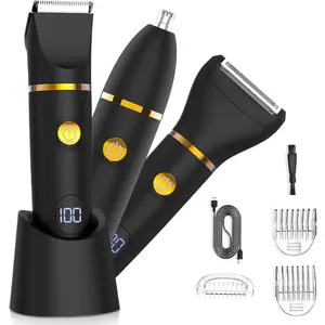 3 in 1 Electric Body Hair Trimmer for Men – Waterproof Pubic & Groin Groomer, Ceramic Blade Beard Shaver, Nose Hair Trimmer, Mens Grooming Kit, Versatile Self-Care Gift