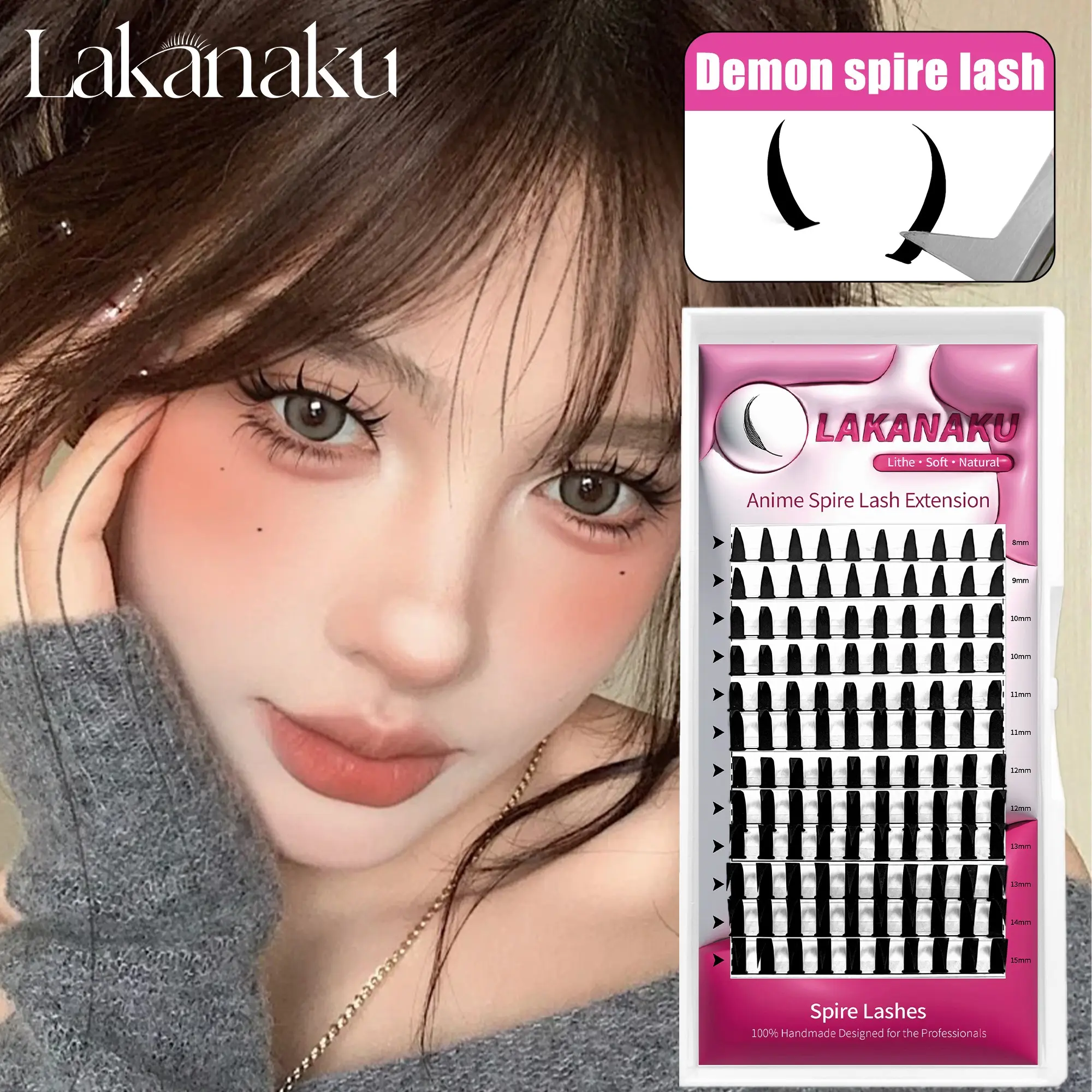 LAKANAKU Manga Spire Lashes Wispy Lash Map Anime style pre-made spike lashes Manhua Eyelashes fibers