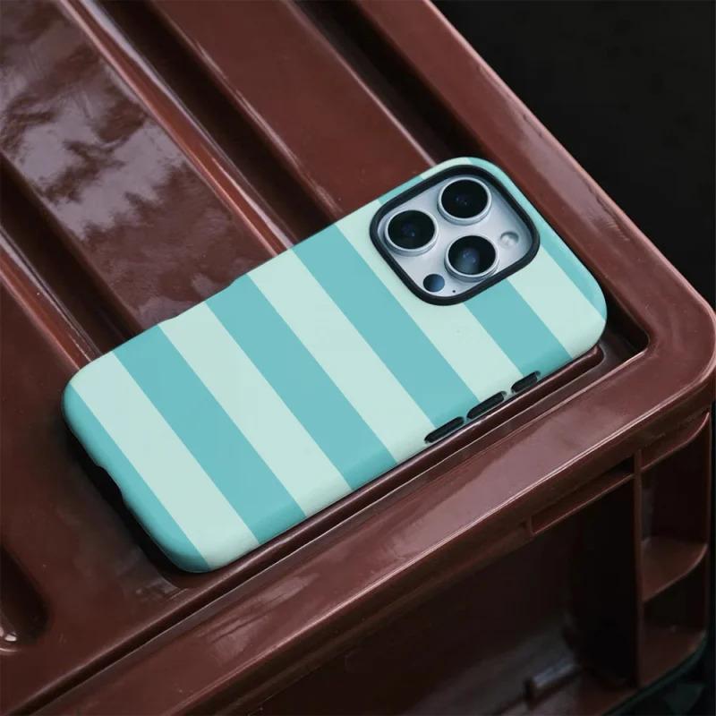 Fresh - green stripes Phone Case for iPhone16ProMax 15 14 14 12mini 7Plus XR 2in1 tough glossy case