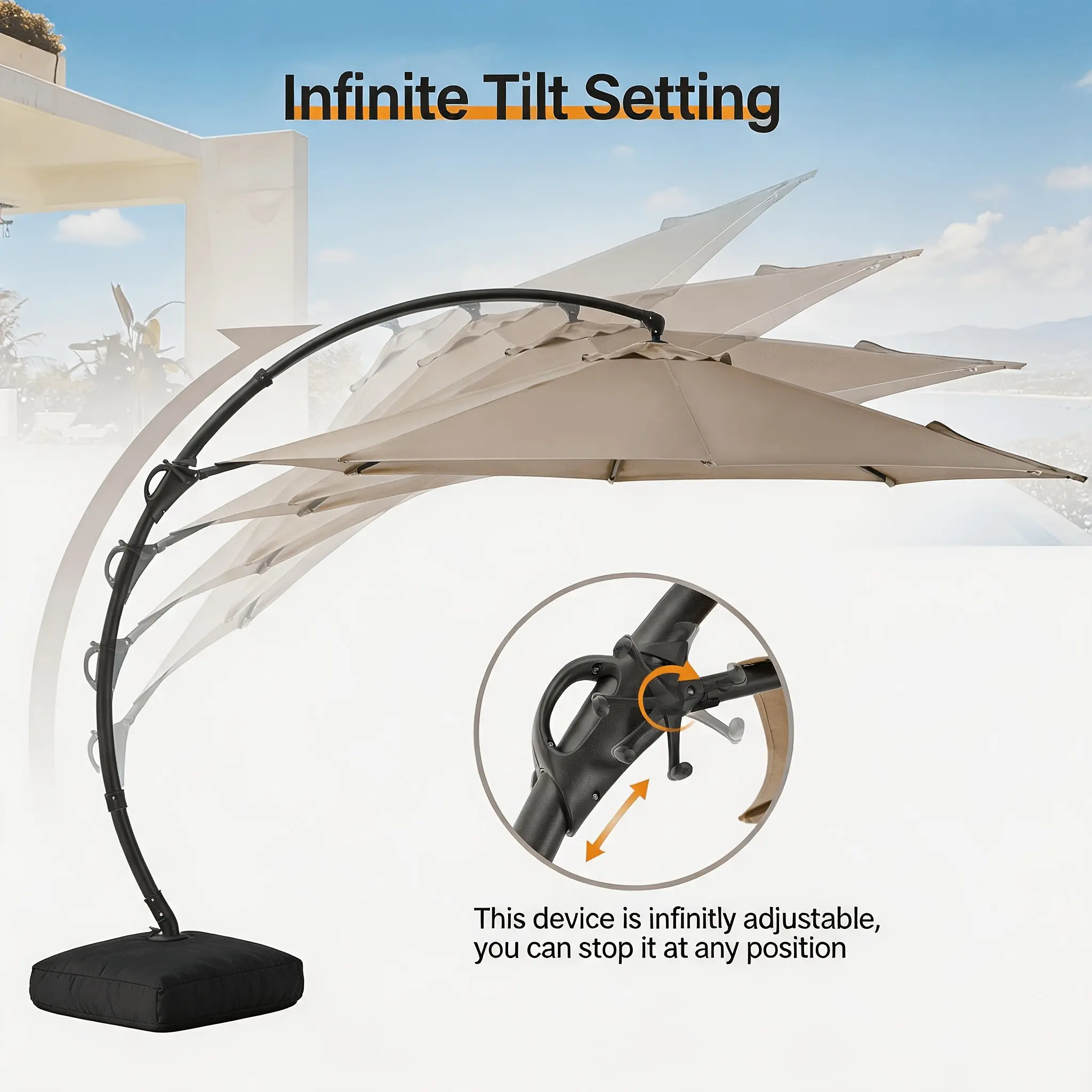 Outdoor Patio Umbrella with Base included, 11ft Deluxe Curvy Cantilever Umbrella Heavy Duty Offset Hanging Umbrella with 360° Rotation for Market Pool Garden Backyard Deck Market