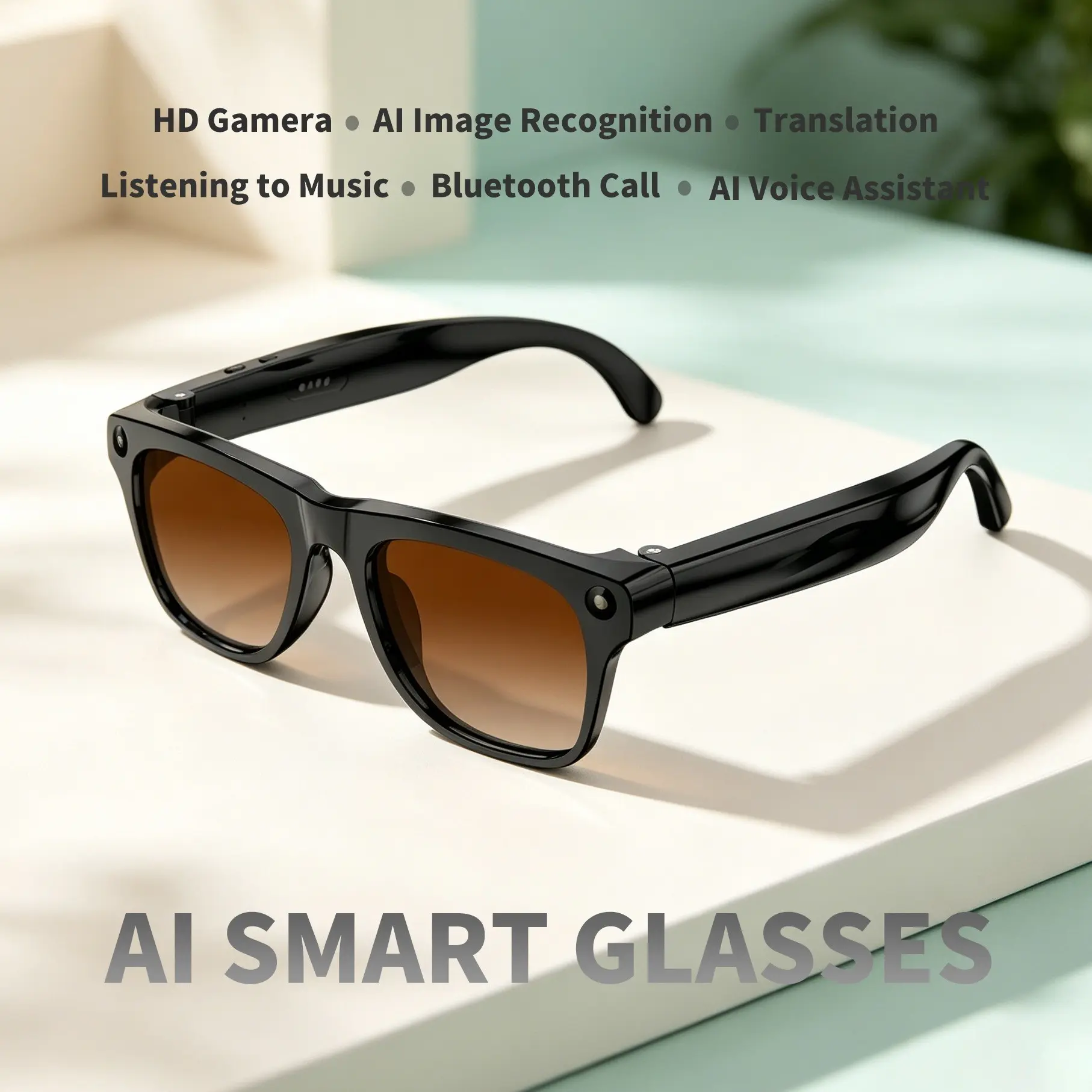 Intelligent AI Glasses Camera, 8MP HD Camera, 1080P Video Recording, Real Time Translation, Voice Assistant, Wireless Eyewear, Wearable Tech Glasses for Travel/Meetings/Vlog, Multifunctional Smart Glasses