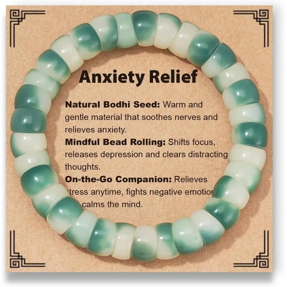 Natural Bodhi Seed Fidget Bracelet Anxiety Relief Items Fingertip Beaded Bracelet for Stress Relief Stretch Comfortable Wristband for Adults Healing Protection Jewelry Giftfidget toys
