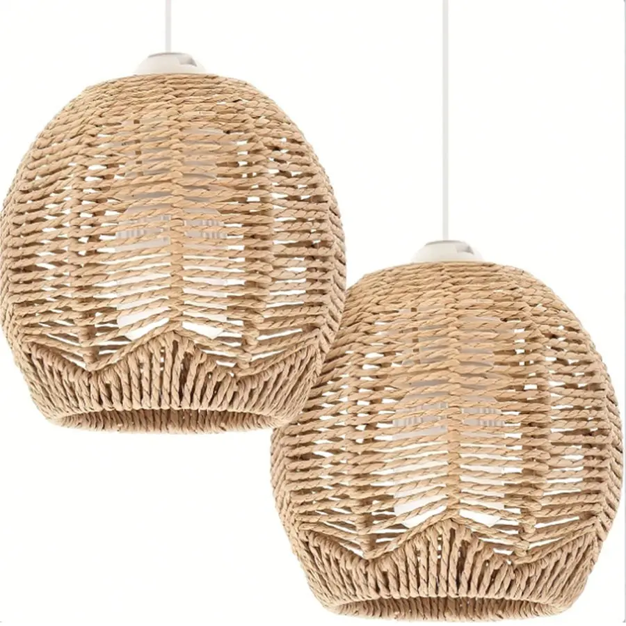 Unique Aesthetic Woven Modern Rattan Pendant Light Shades, 2-Pack Fabric Lampshades for Home, Restaurant, Cafe, Tea House Decor, 5.5x5.5 Inches