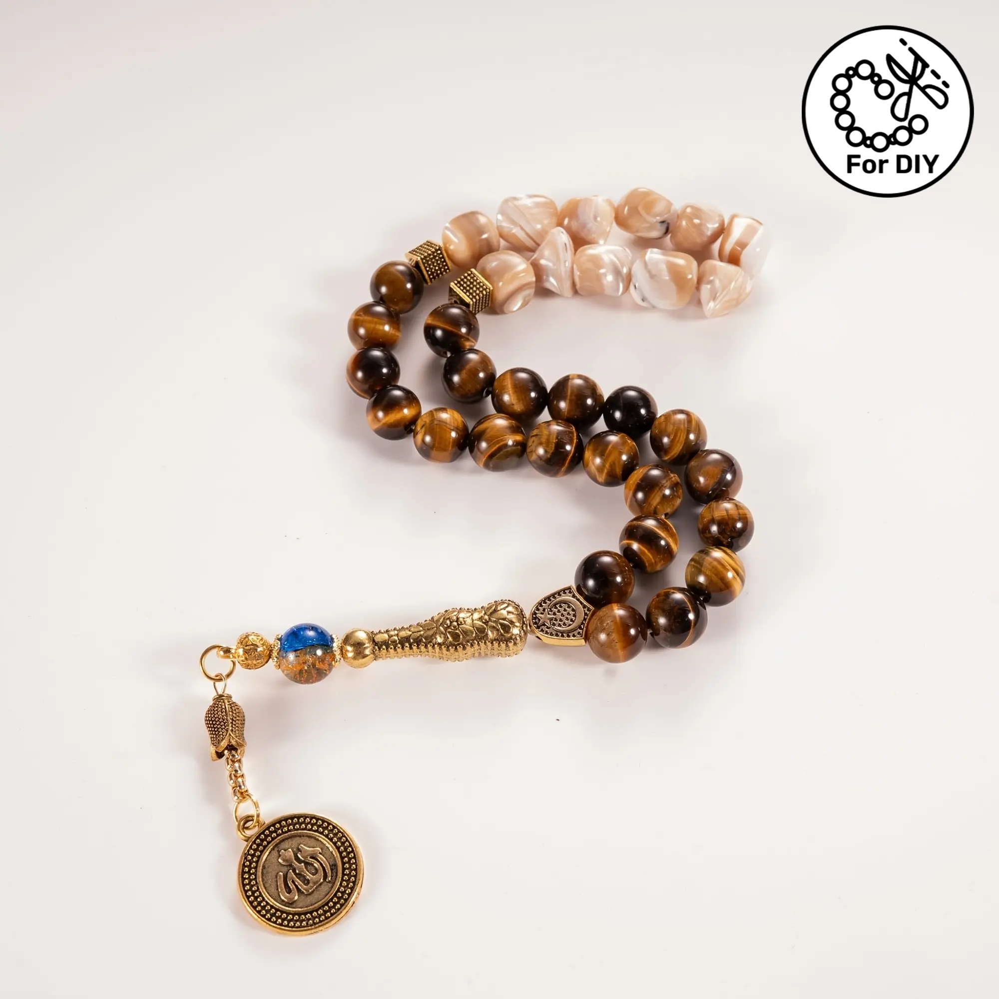 [Ideal Gift] 1pc 33-Bead Natural Tiger's Eye Prayer Beads (Misbaha Tasbih Tesbih) |   Handmade with Art Beads, Suitable for Salah Prayer and Dhikr Recitation |   Ideal Gift for Eid, Ramadan, Mawlid, and Birthdays, Suitable for Spiritual Meditation