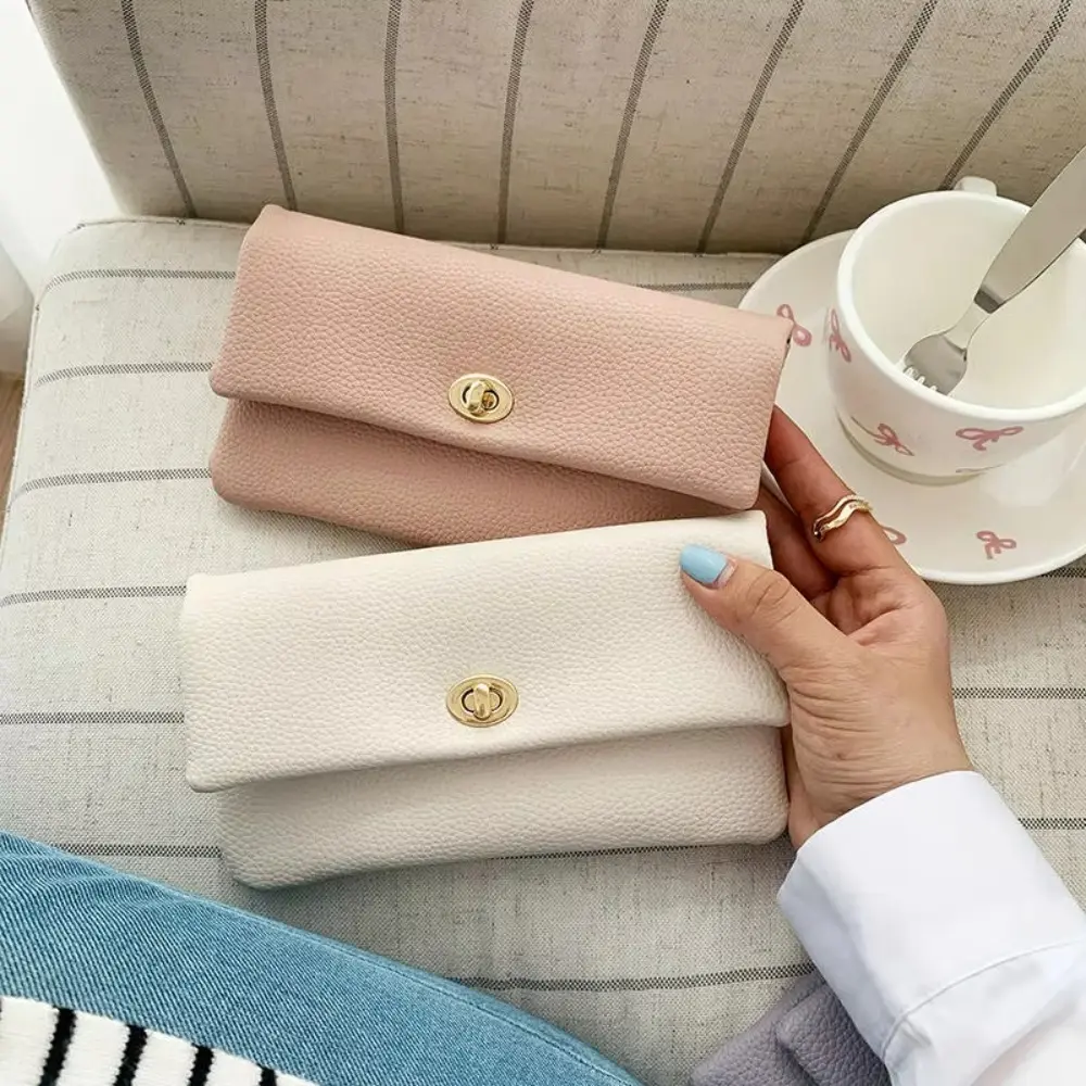 Women's Minimalist Pebbled Faux Leather Foldable Long Wallet - Lightweight Twist Lock, All Over Print, Anti-Theft, Multi-Compartment, Multi Card Slots, High-Capacity, Zipper Coin Pocket, Hangable for Everyday Carry, Business Casual