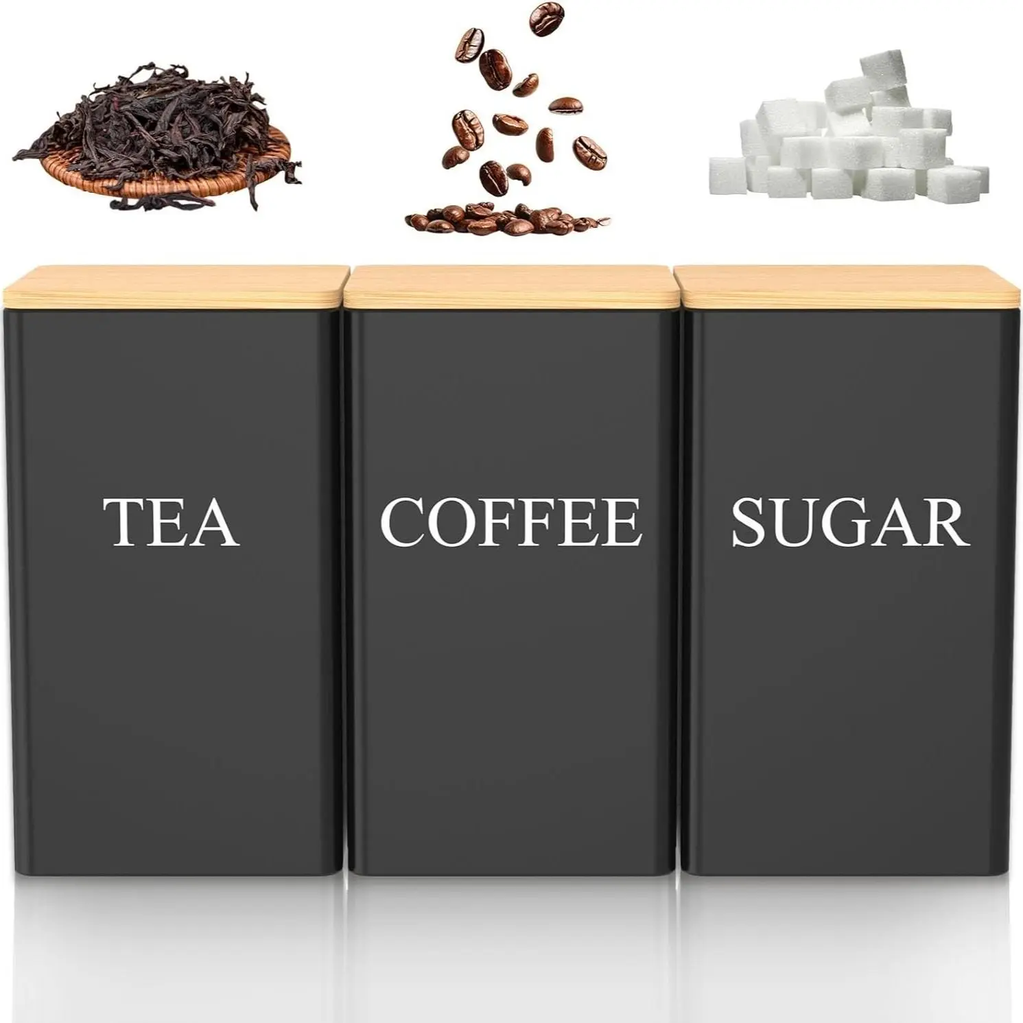 3-Piece Kitchen Food Storage Canisters, Metal Containers for Coffee Beans Tea Sugar, Easy Holiday Gift, Durable & Stylish Design