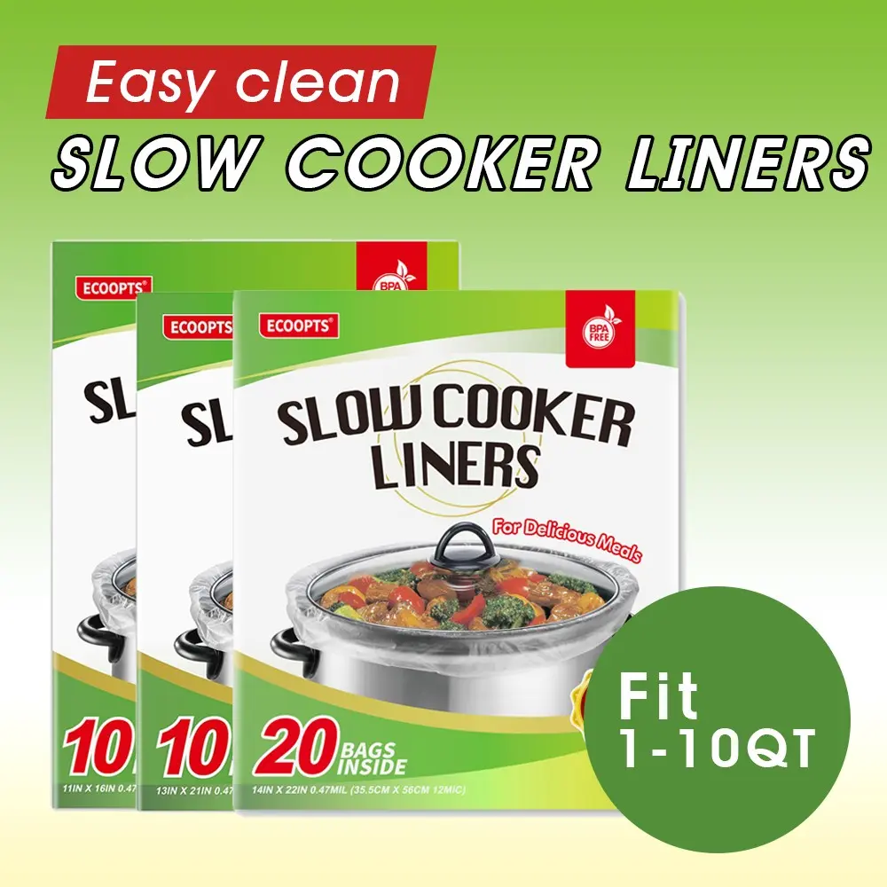 Fit 1-10 Quarts Slow Cooker Liners, Disposable Cooking Bags for Oval & Round Pots, BPA Free, Ideal for Easy Cleanup