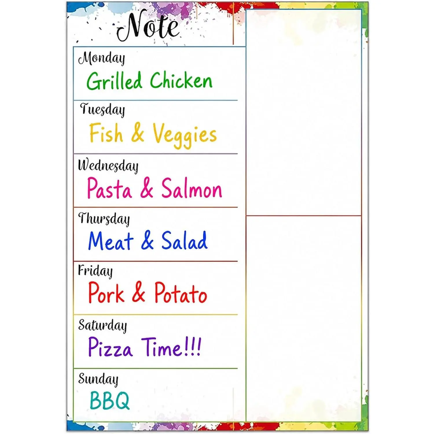 Weekly Meal Planner, Fridge Dry Erase Menu Board (C) | 8 x 12 inch dry erase whiteboard with   backing for weekly menus, notes, grocery lists, families and