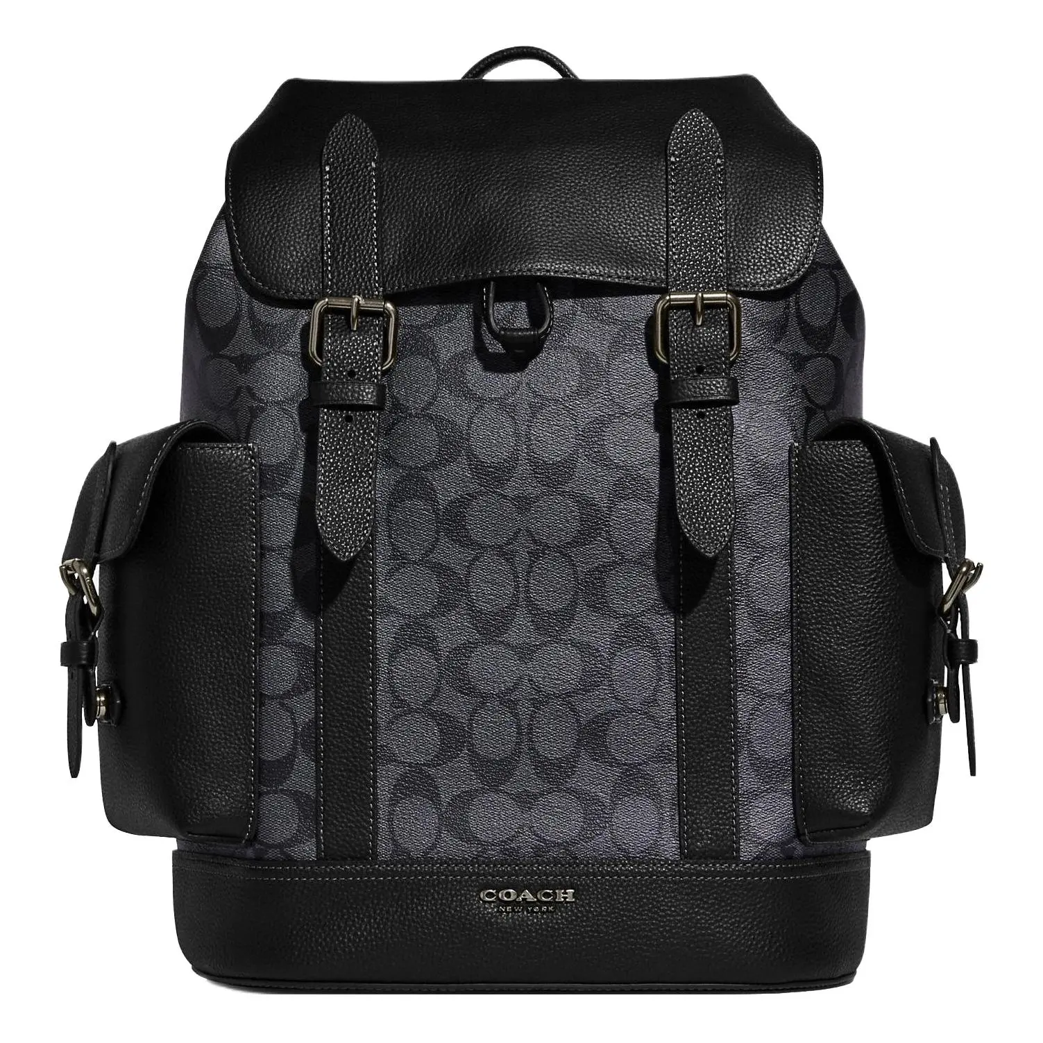 COACH Hudson 30 Classic Monogram Drawstring Top-Flap Backpack – Men’s Large Natural Pebbled Leather and Canvas – Black and Yellow