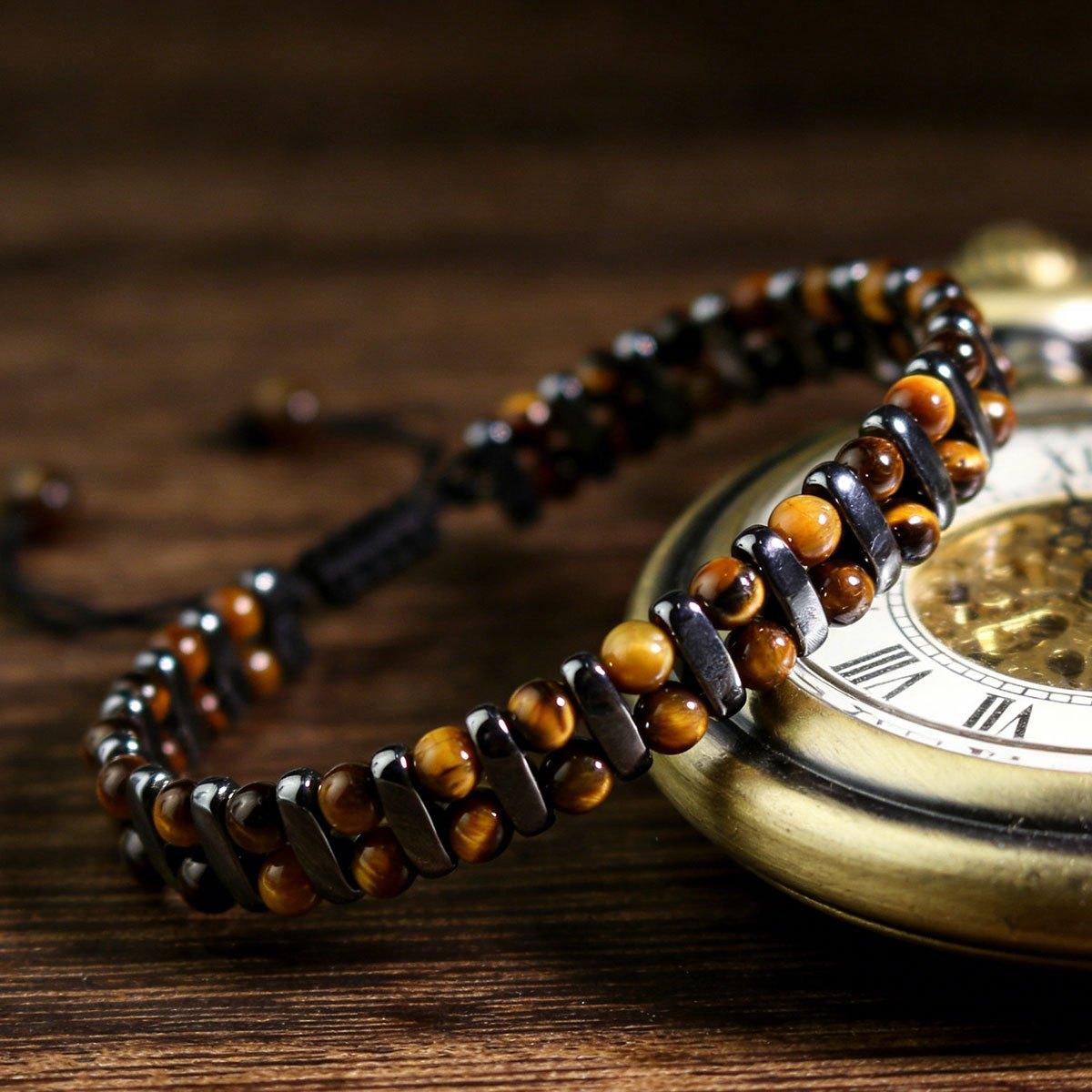 Attract wealth handmade double-layer tiger eye bead bracelet, punk-style braided skin-friendly jewelry, suitable for daily wear and gifting