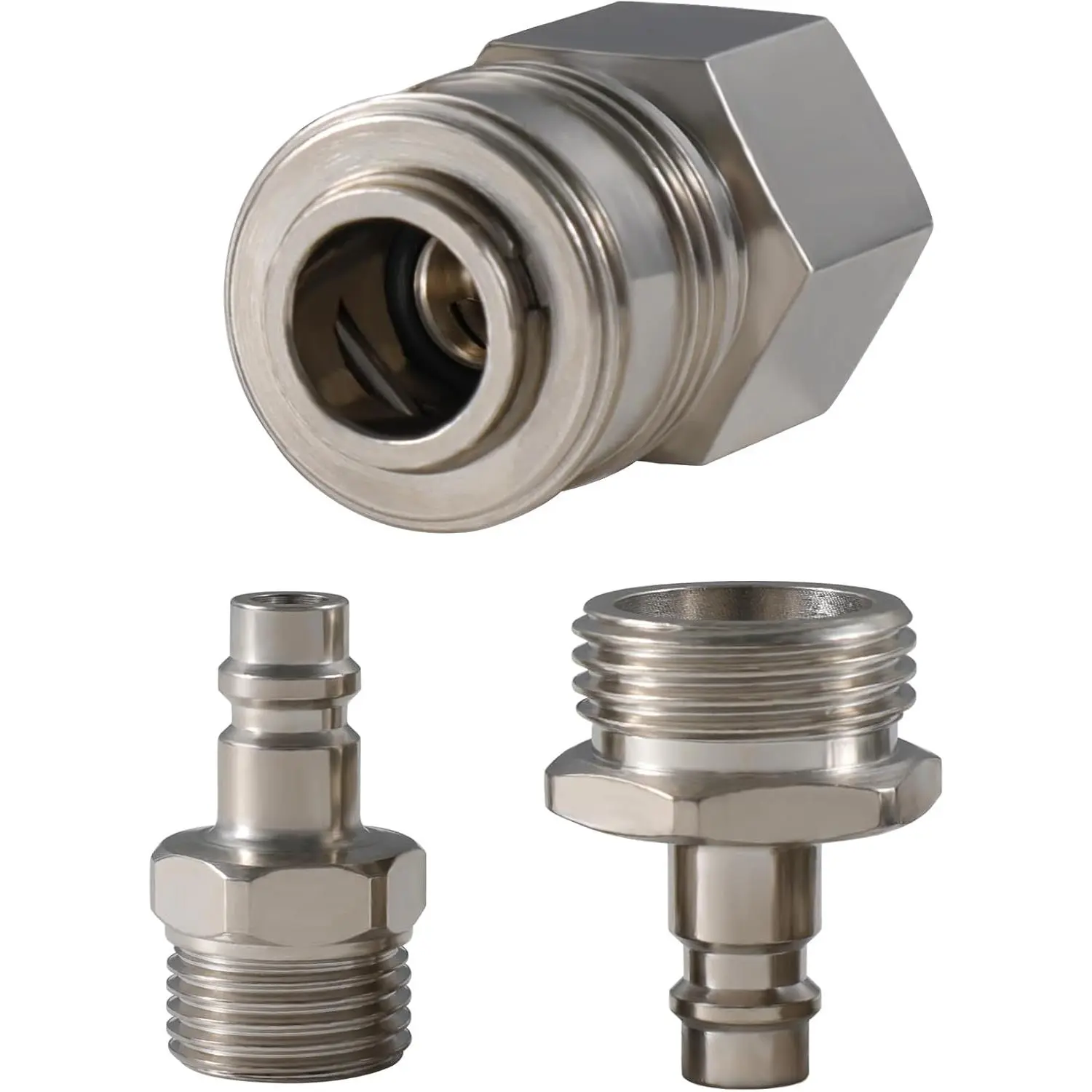 RV Exterior Quick Connector Hose Fitting,with 1/2 "Shower Hose Adapter and 3/4" Garden Hose Adapter,for RV Exterior Shower Faucet Connect Shower Hose and Garden Hose(Brushed Nickel)