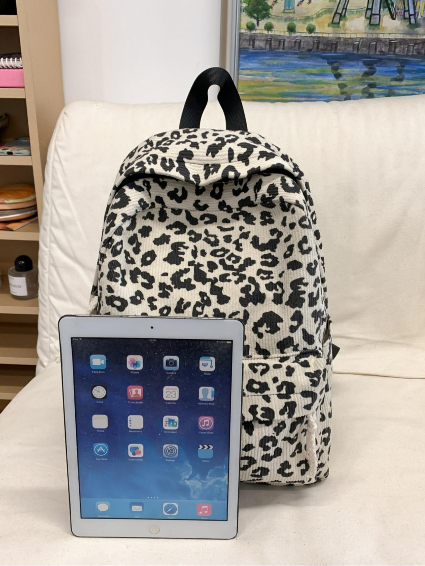 Fashion Leopard Pattern Backpack, Casual Large Capacity Backpack for Women, Lightweight Casual Commuting Bag for Daily Used, Casual Printed Backpack, Casual Daypack