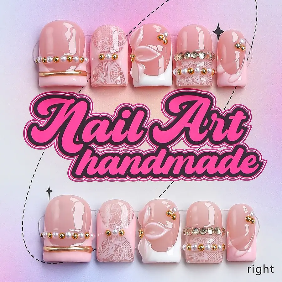 Y2K Style Press-On Nails, 10pcs Handmade Artificial Nails, Handmade Press Ons, XS-S-M-L Sizes, Perfect for Parties, Includes Jelly Glue, Crystal Stick, File