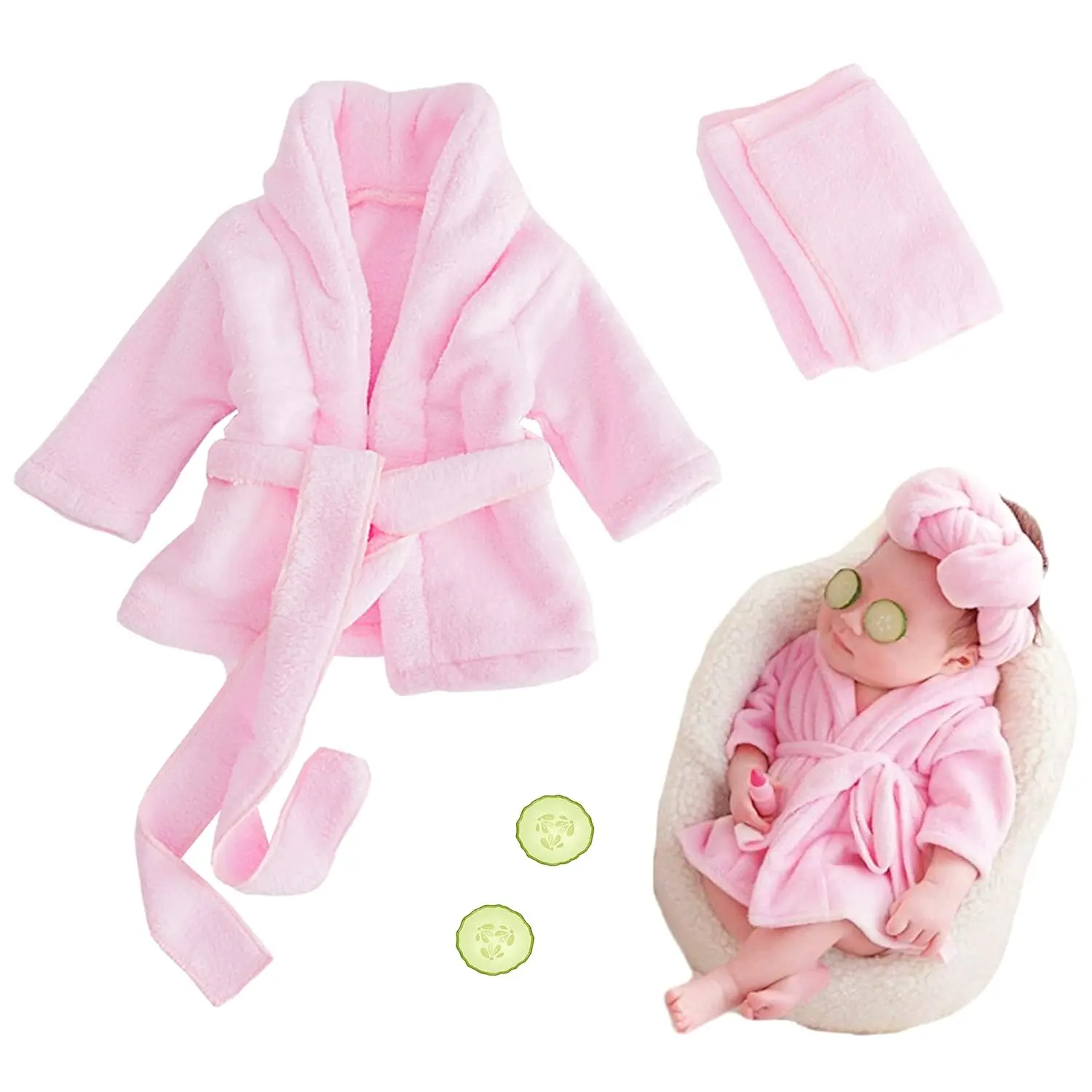 Girl's Newborn Photography Nightgown & Robes Set, 0-6 Months Pink Bathrobe Bath Towel Outfits (New Model), Fast Shipping