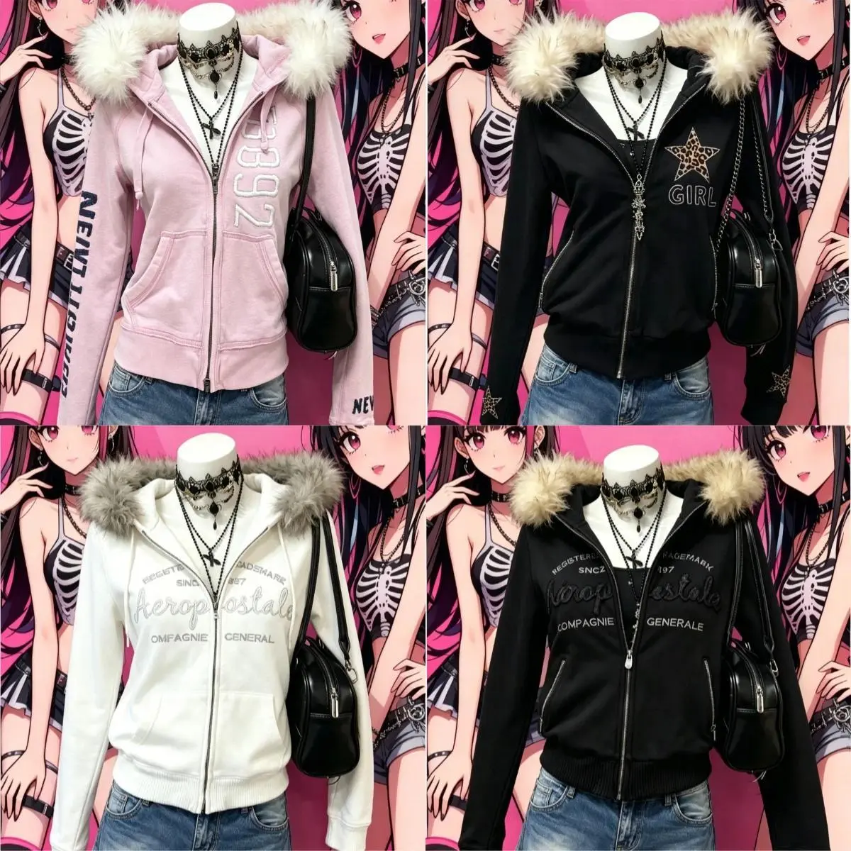 Fashion Slim Waist Belted Hot Girl Sweatshirt New American Vintage Pink Furry Hoodie Women Y2K Harajuku Faux Fur Collar Jacket