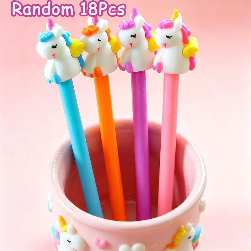 18Pcs Cute Unicorn Topper Ballpoint Pens, Back To School Student Stationery Supplies, Aesthetic Pens, Vibrant Multicolor Plastic Writing Ball Pens with Adorable Cartoon Unicorn Decorative Top Random